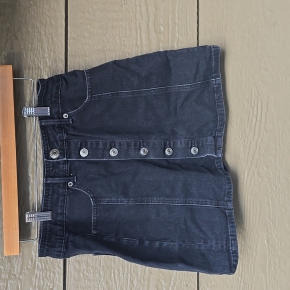 American Eagle Skirt Black Button Front Hi Rise A Line Denim Mini 4 - Picture 1 of 6